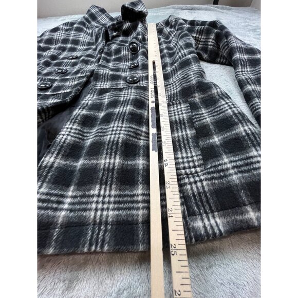 Black Lipstick Womens Large Plaid Wool Blend Peacoat Double-breasted Jacket - Picture 5 of 10